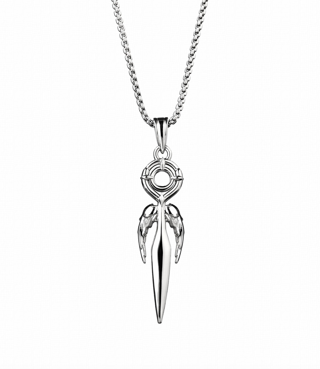 The front of the medal features a bright nickel-plated finish, with wing-like forms unfolding like an unsheathed blade. The bold, angular silhouette creates a striking balance of precision and visual identity.

On the reverse, skeletal textures intertwine with flowing flame motifs, blending a composed metallic finish with a sense of dynamic movement and hidden power.