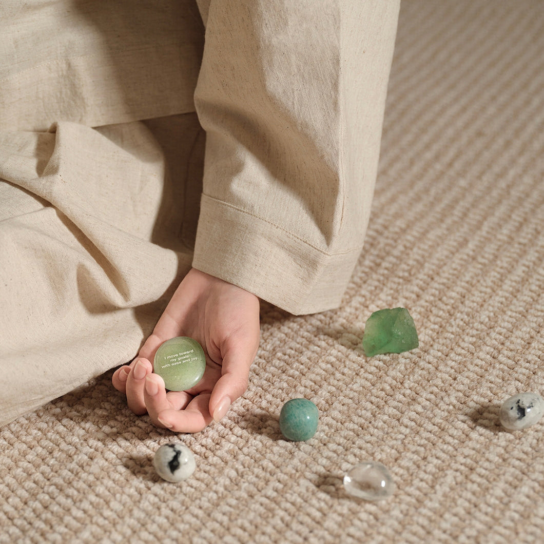 Verdant Forest Series – Meditation Stone Set (Quartz, Fluorite, Prehnite, Amazonite, Moonstone & Quartz Jade)