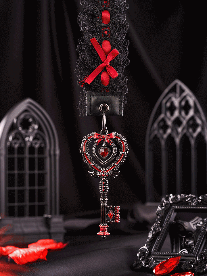 "The hollow center structure interacts with light, creating unique red refractions.

Under illumination, it reveals a soft, luminous texture, adding a sense of sophistication and mystery when worn.

The black lace ribbon can be worn separately around the neck or wrist,
allowing it to double as a stylish accessory."
